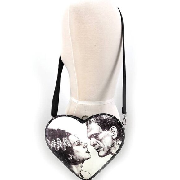 SPOOKYVILLE CRITTERS - Frankenstein and Bride Heart Convertible Crossbody - Picture 3 of 5